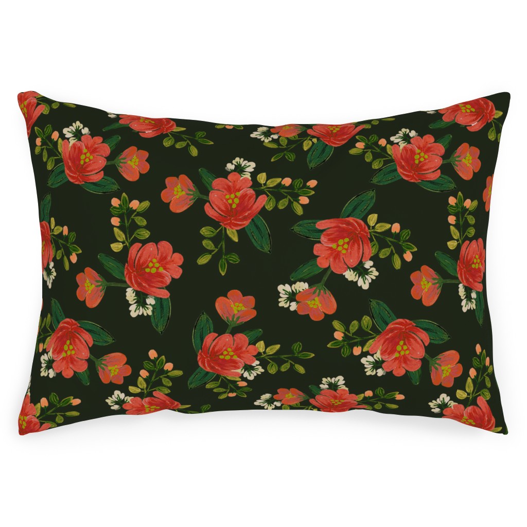 Holiday Floral Outdoor Pillow, 14x20, Double Sided, Green