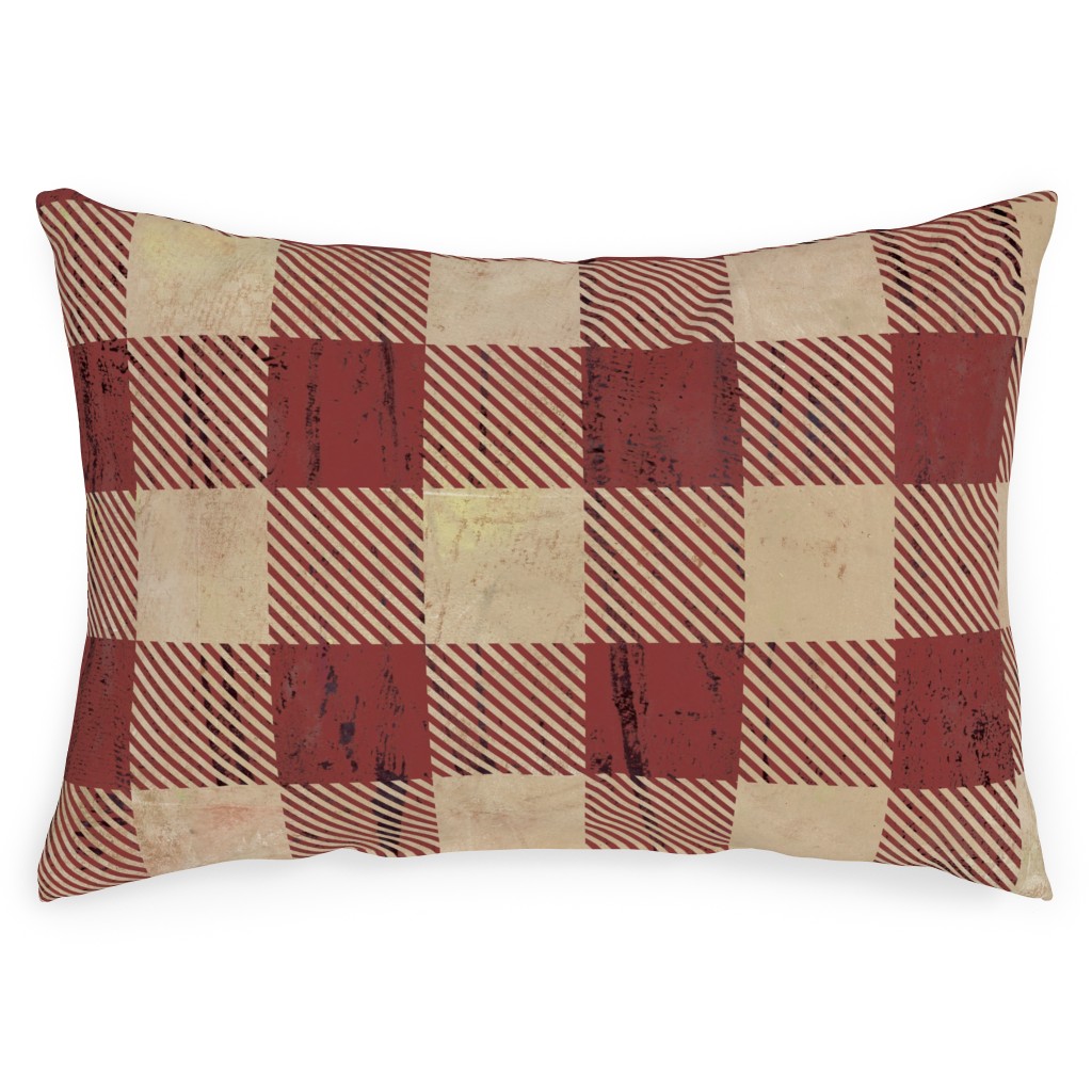Rustic Buffalo Plaid - Red Outdoor Pillow, 14x20, Double Sided, Red