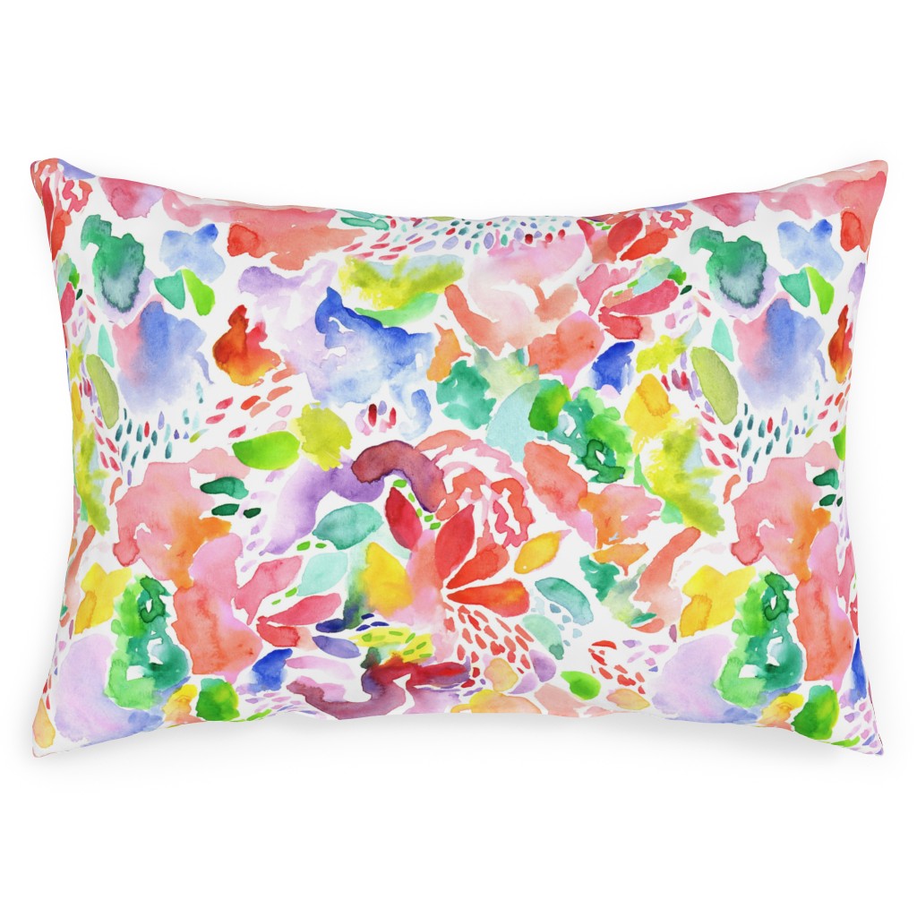Happy Abstract Watercolor Outdoor Pillow, 14x20, Double Sided, Multicolor