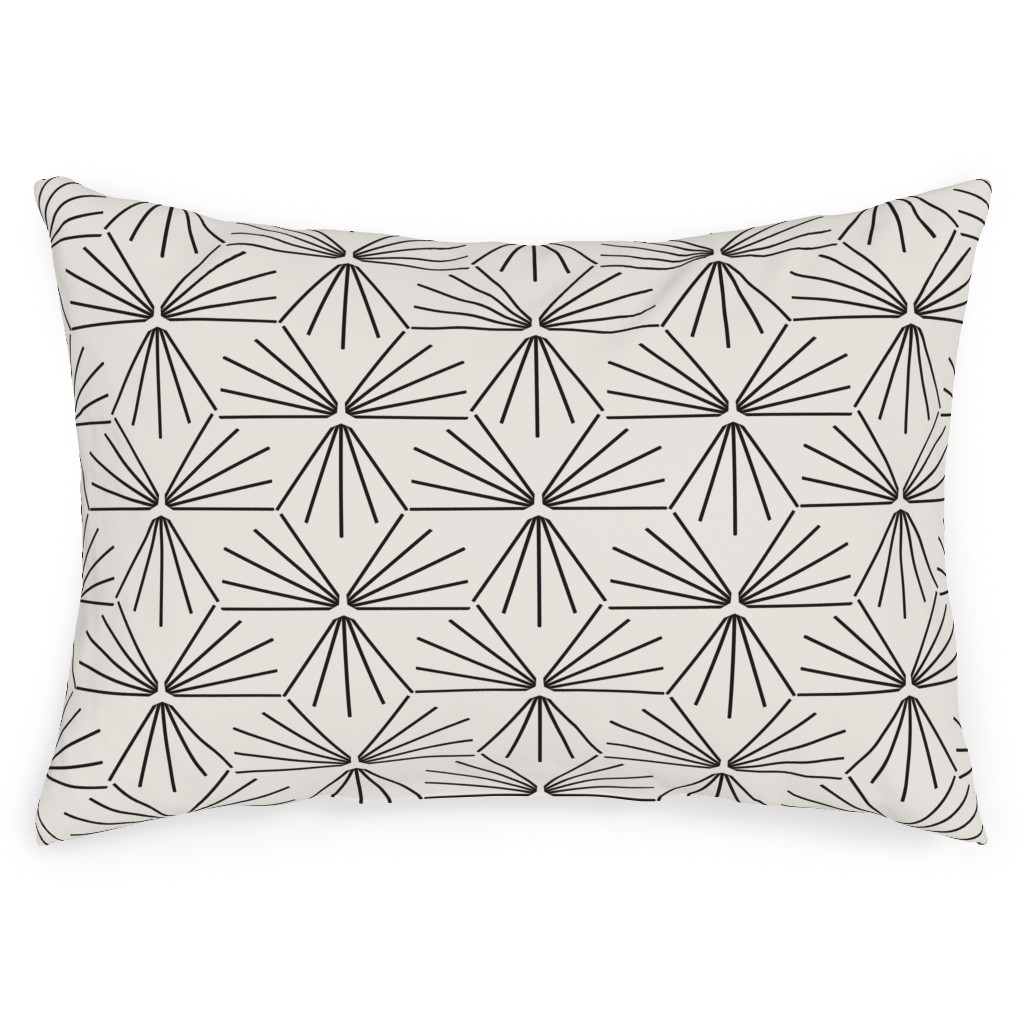 Sun Tile - Black & Off White Outdoor Pillow, 14x20, Double Sided, Beige