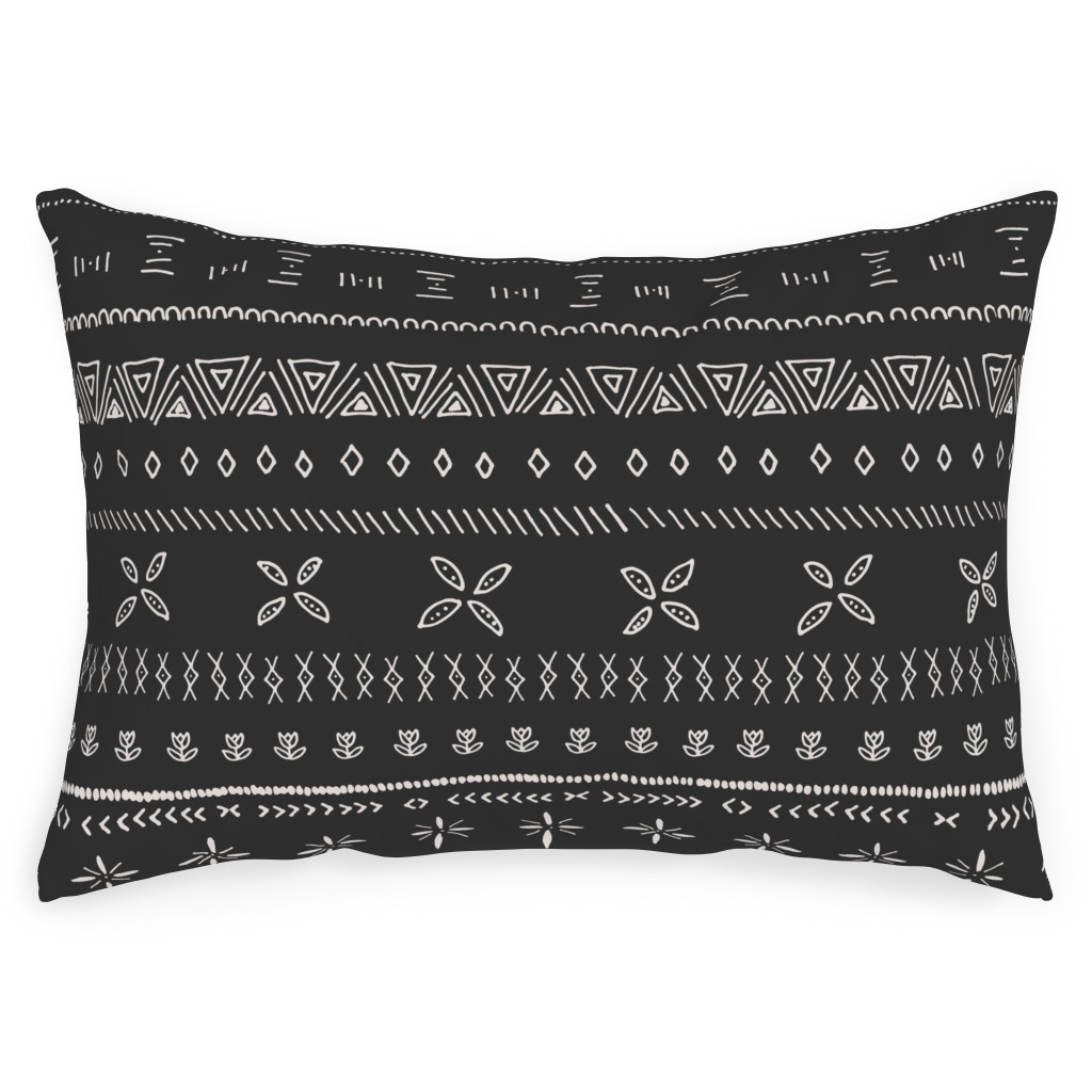 Boho Print Outdoor Pillow, 14x20, Double Sided, Black