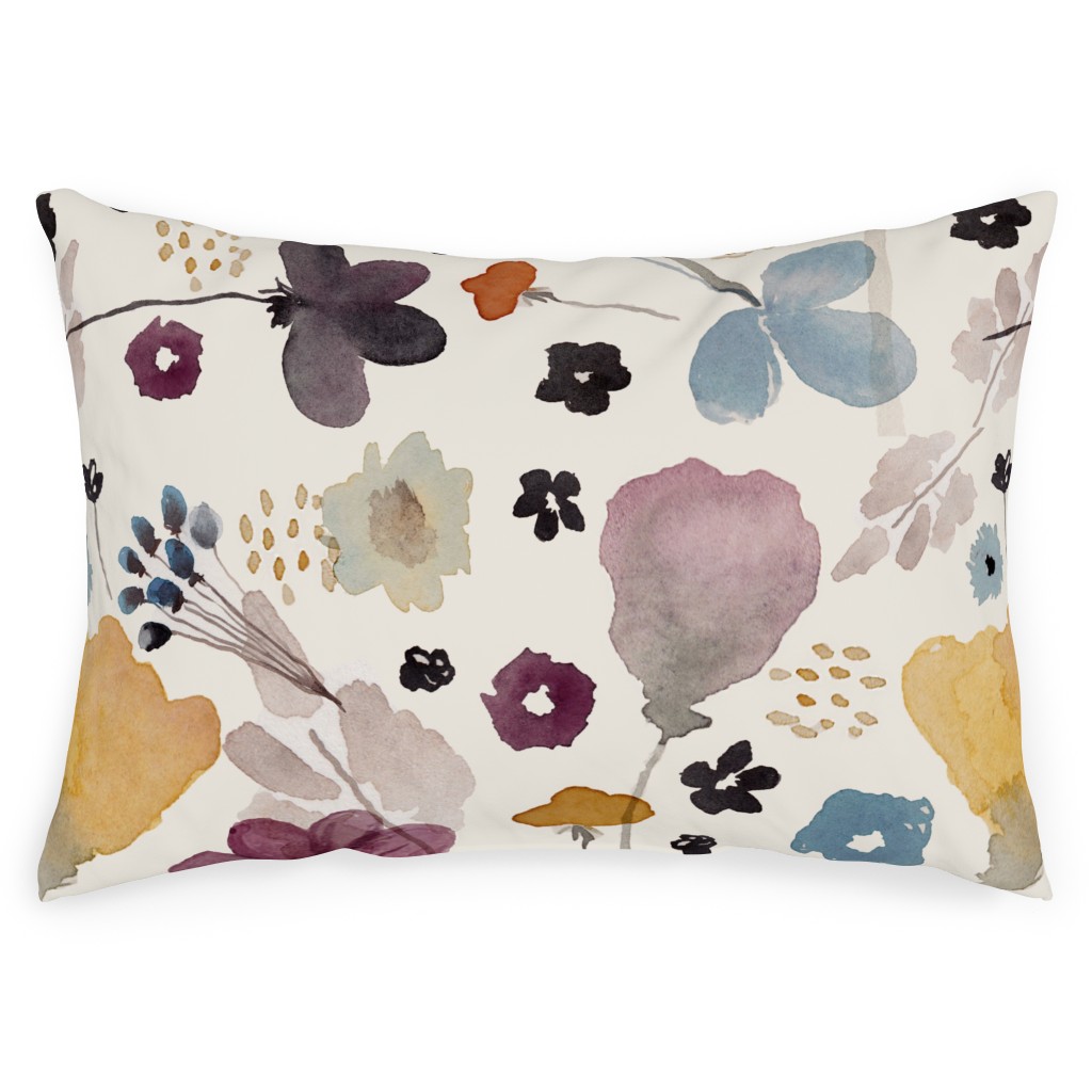 Watercolor Floral - Multi Outdoor Pillow, 14x20, Double Sided, Multicolor