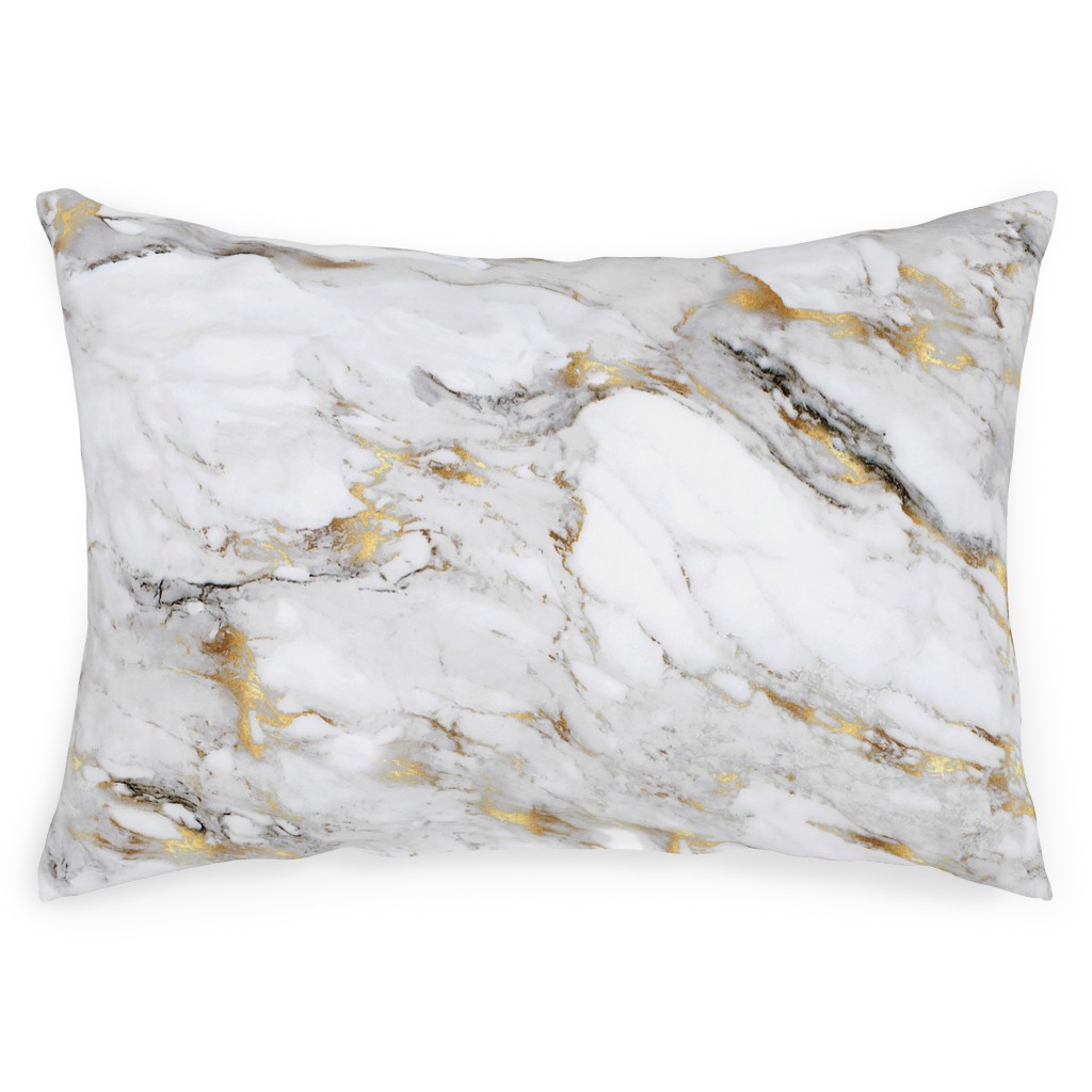 Gilded Marble - Gray Outdoor Pillow, 14x20, Double Sided, Gray