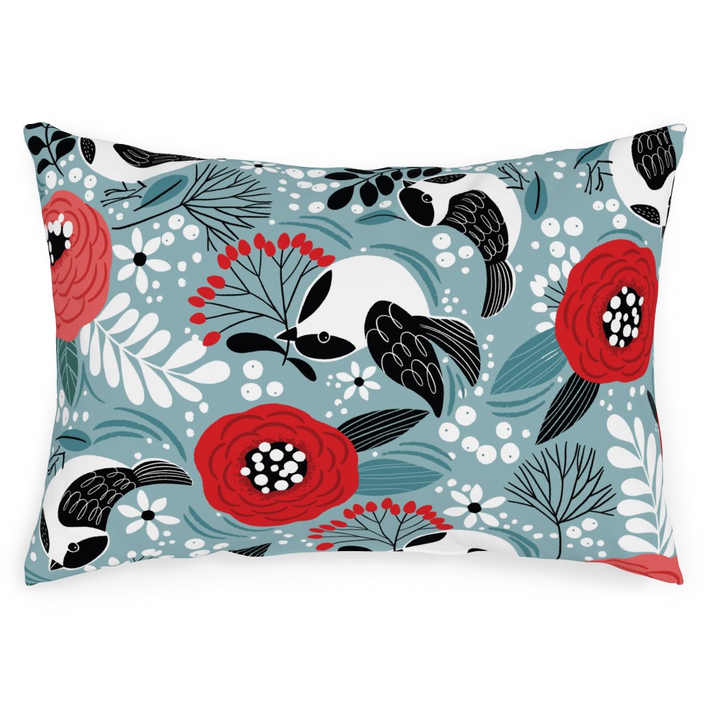 Winter Birds & Berries Outdoor Pillow, 14x20, Double Sided, Multicolor