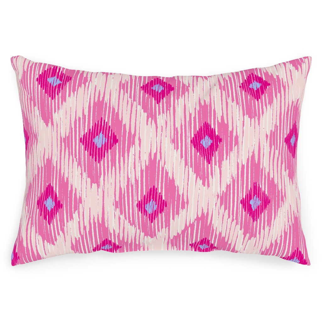 Ikat - Pink With Blue Outdoor Pillow, 14x20, Double Sided, Pink