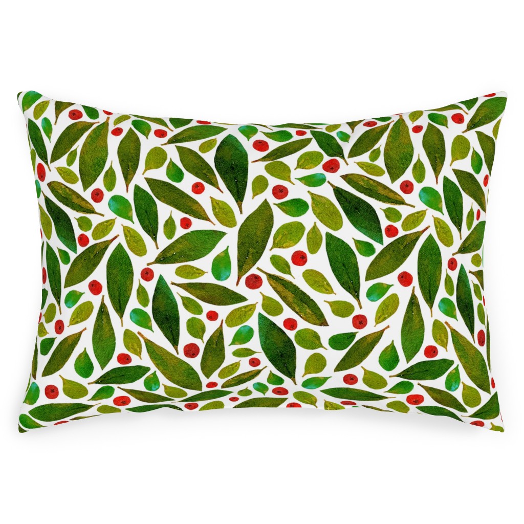 Holiday Greens and Berries Outdoor Pillow, 14x20, Double Sided, Green