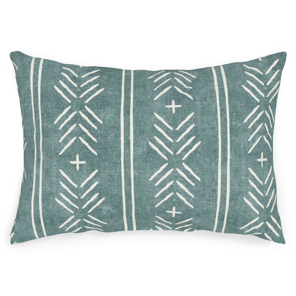 Mudcloth Arrow Stripes - Dusty Blue Outdoor Pillow, 14x20, Double Sided, Blue