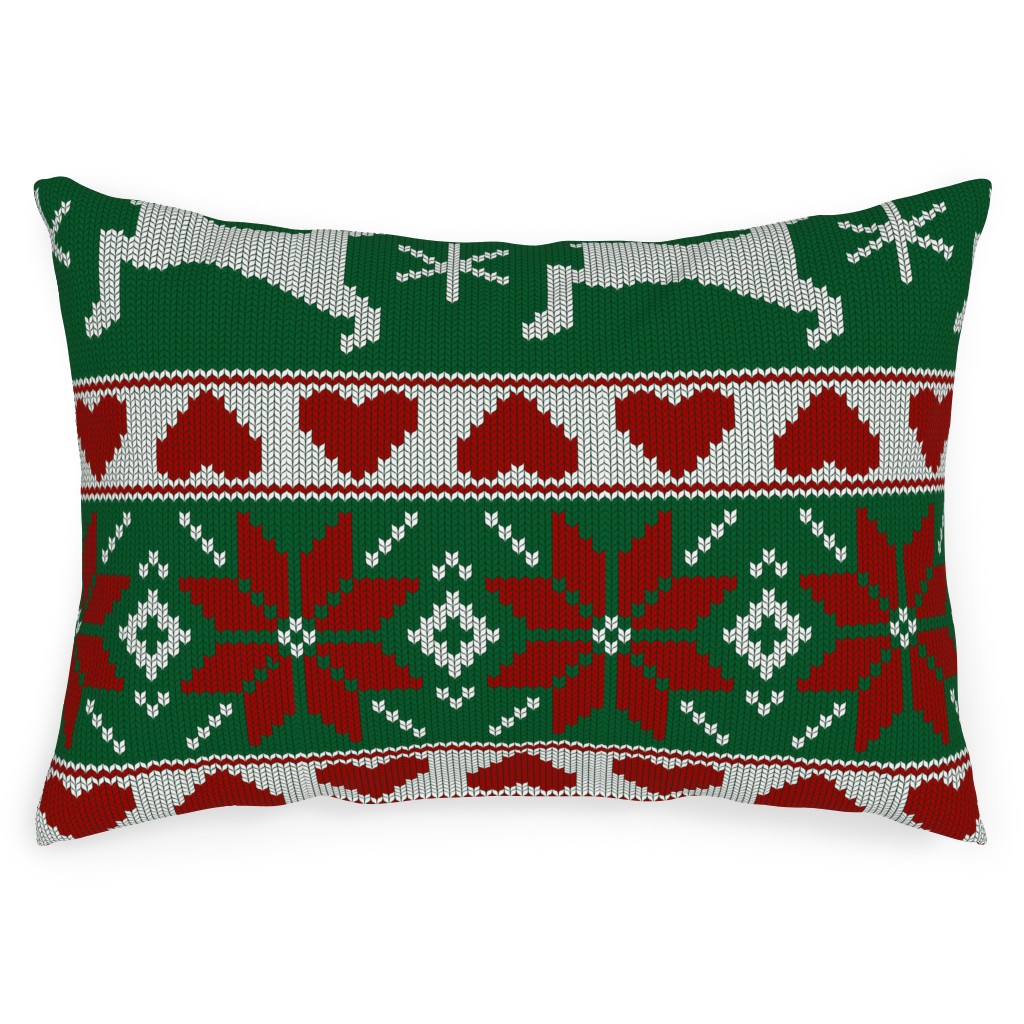Christmas Knit - Green and Red Outdoor Pillow, 14x20, Double Sided, Multicolor