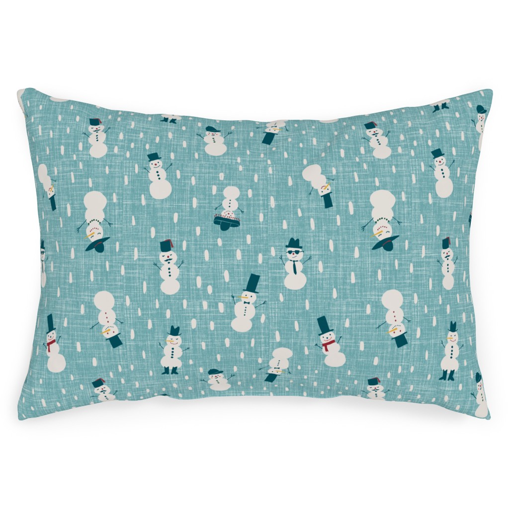 Snowman - Blue Outdoor Pillow, 14x20, Double Sided, Blue