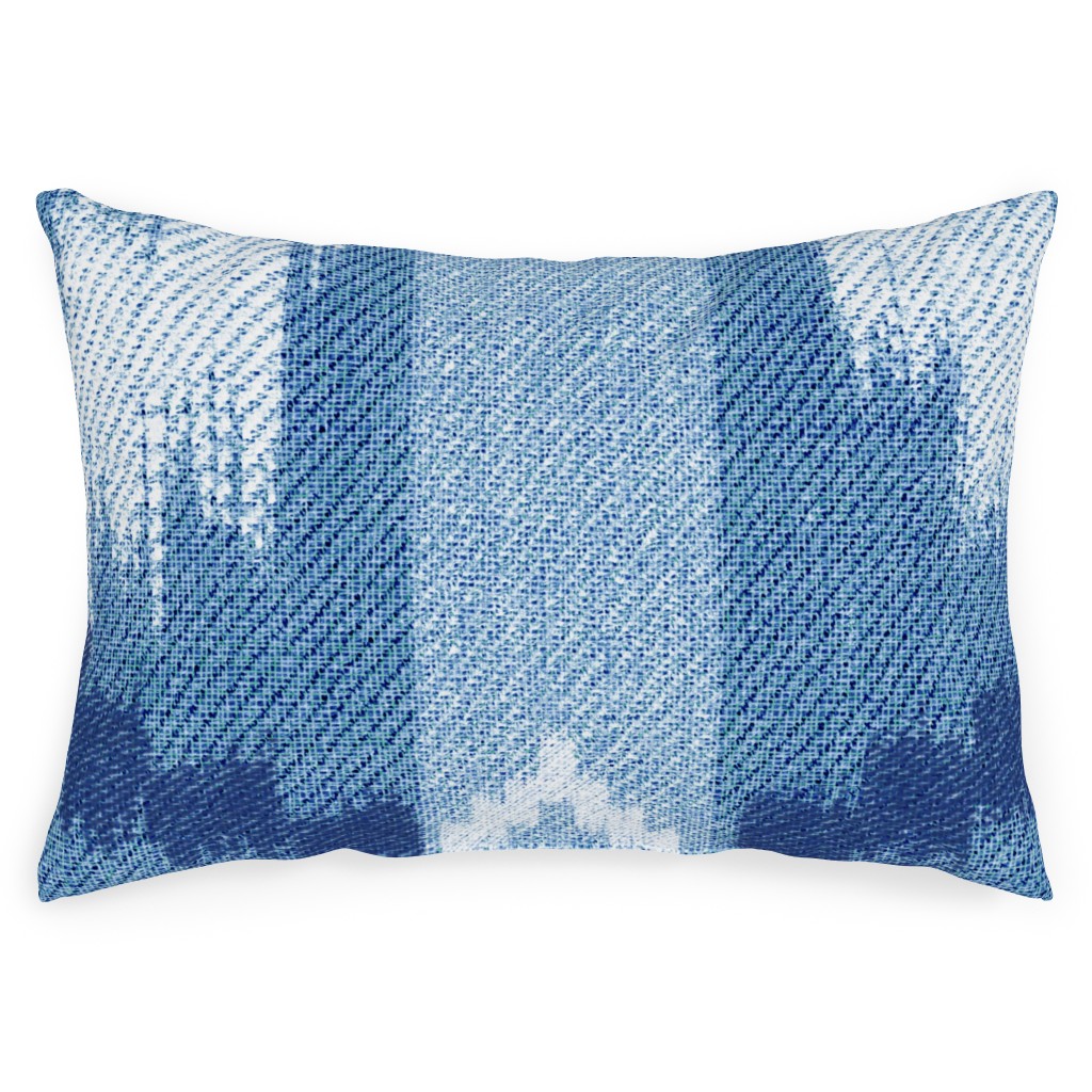 Blue Ikat Outdoor Pillow, 14x20, Double Sided, Blue