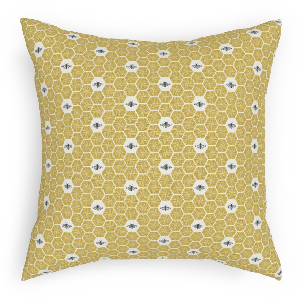 Bees Stitched Honeycomb - Gold Outdoor Pillow, 18x18, Single Sided, Yellow