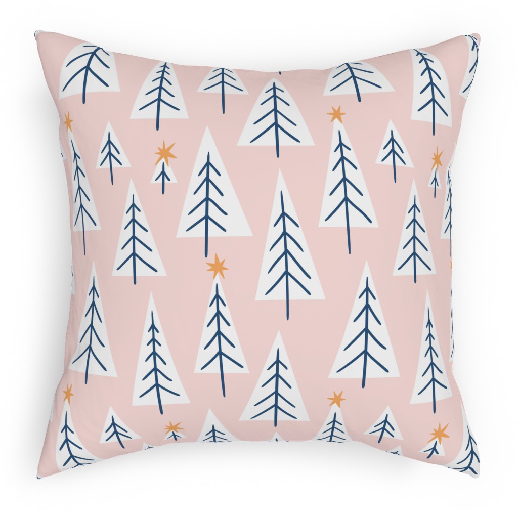 Christmas Tree Forest - Pink Outdoor Pillow, 18x18, Single Sided, Pink
