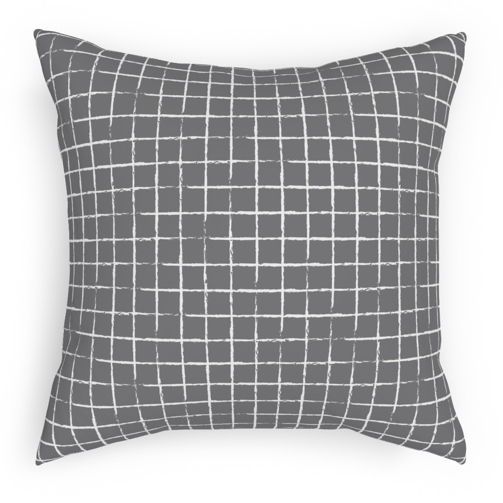 Minimalist Distorted Grid Outdoor Pillow, 18x18, Single Sided, Gray