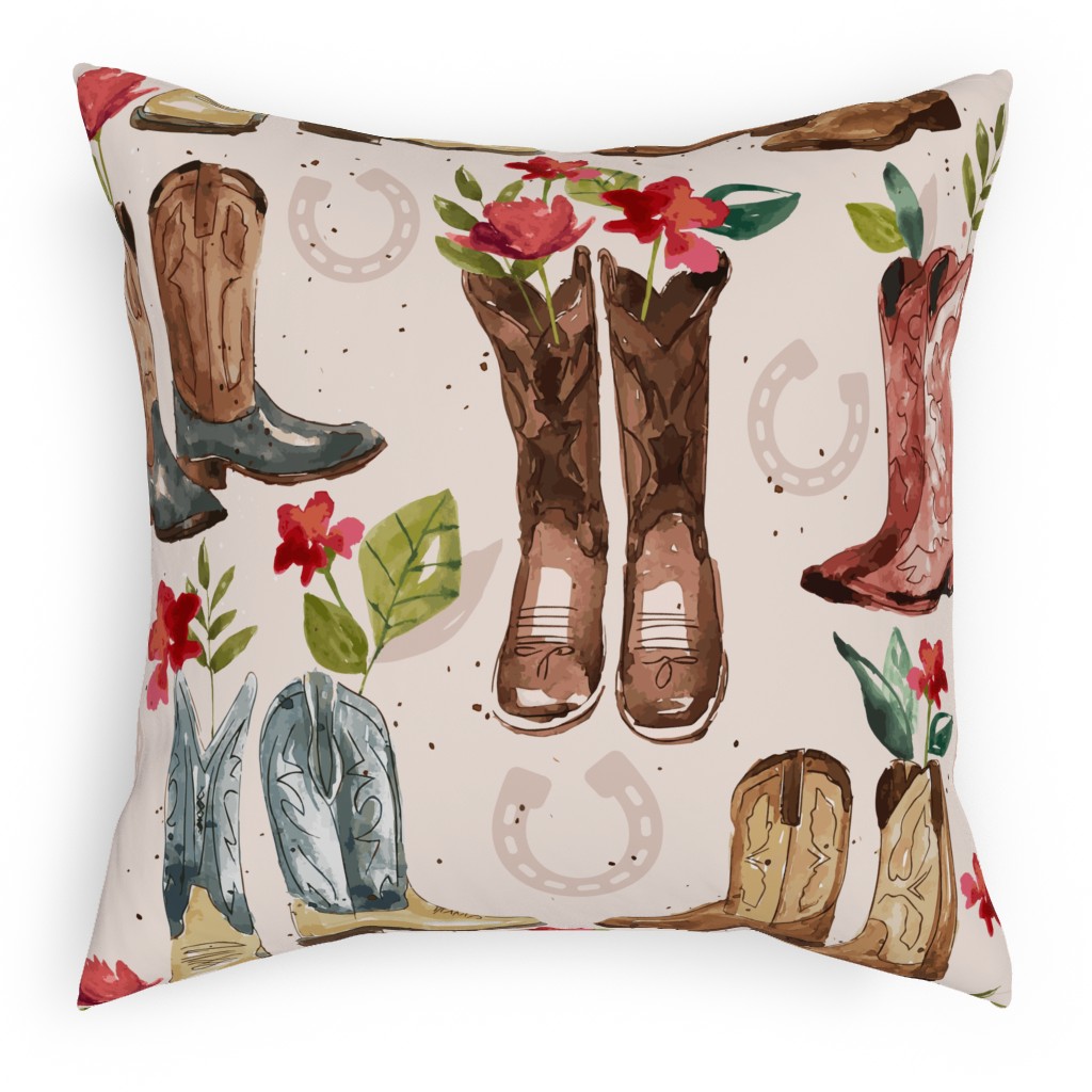 Western Boots - Multi Outdoor Pillow, 18x18, Single Sided, Multicolor