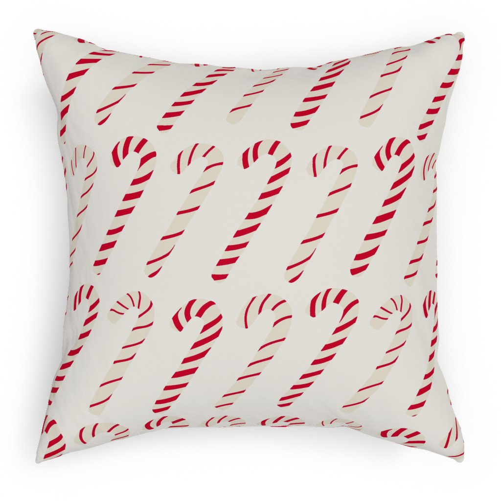 Dancing Candy Canes on White Outdoor Pillow, 18x18, Single Sided, Red