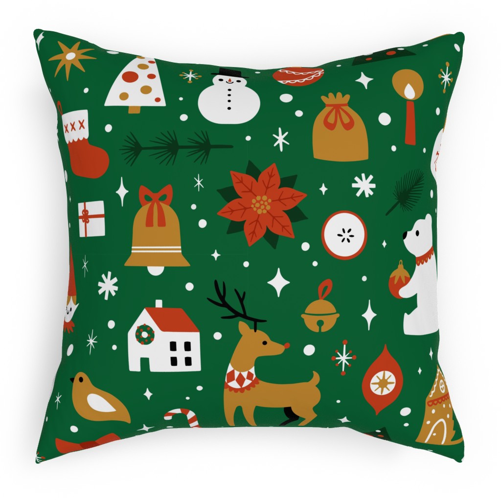 Traditional Christmas - Green Outdoor Pillow, 18x18, Single Sided, Multicolor