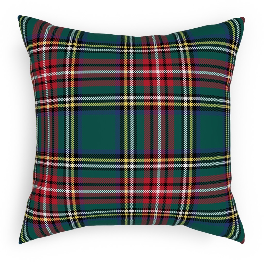 Royal Stewart Tartan Plaid - Multi Outdoor Pillow, 18x18, Single Sided, Green
