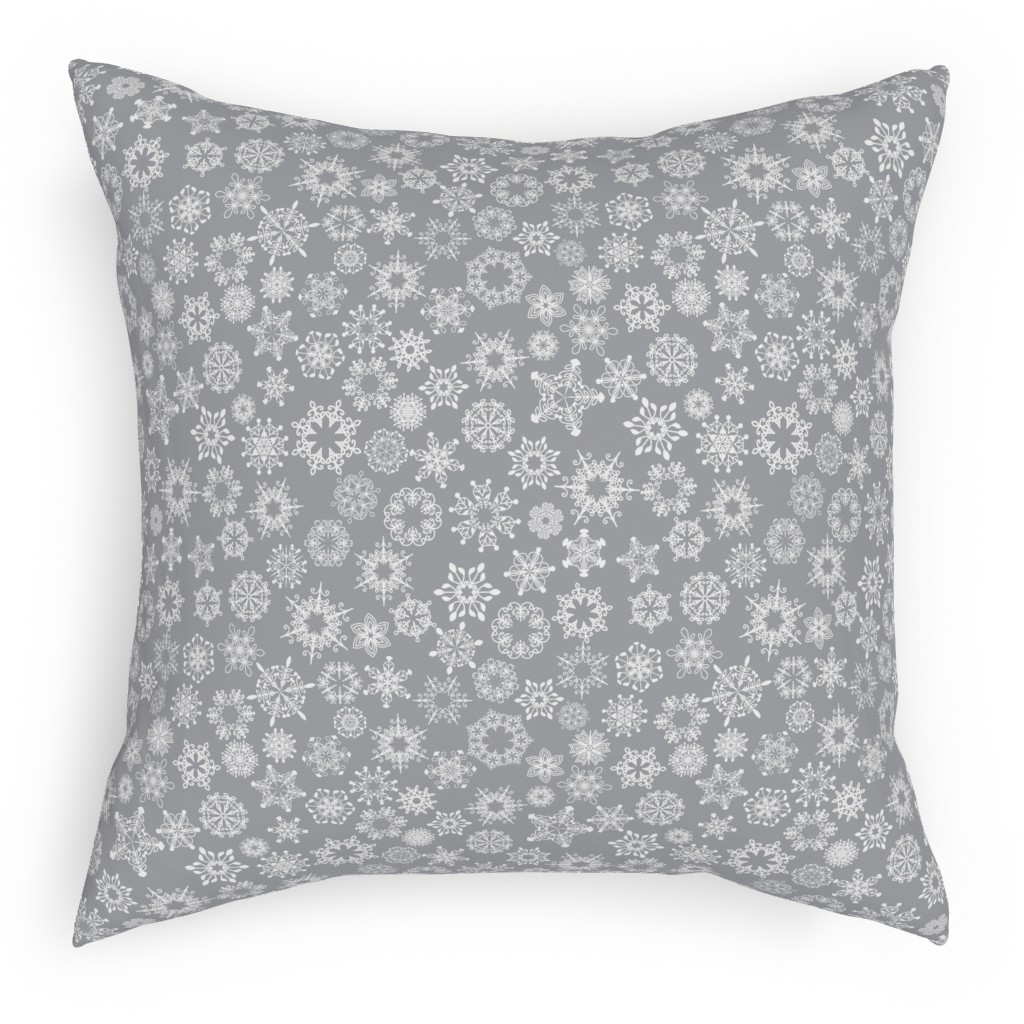 Snowflake Silver Outdoor Pillow, 18x18, Single Sided, Gray