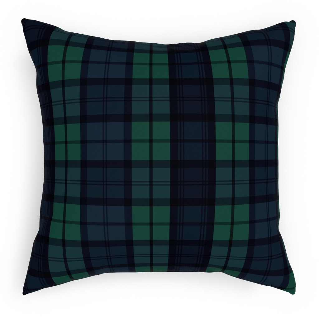 Dark Green Plaid Outdoor Pillow, 18x18, Single Sided, Green