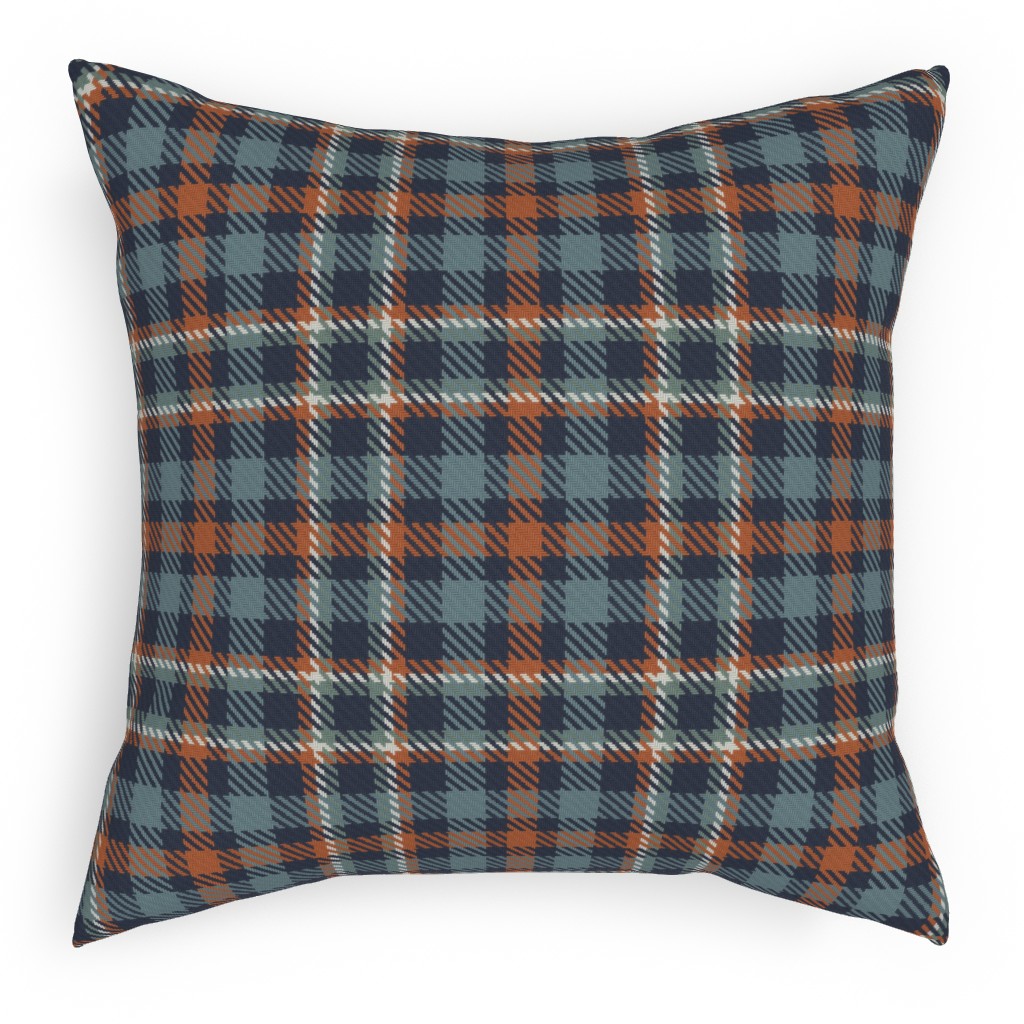 Plaid - Terracotta and Blue Outdoor Pillow | Shutterfly