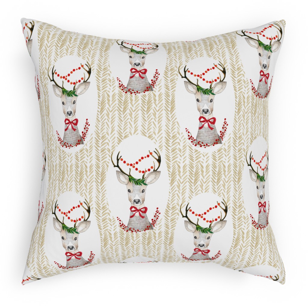 Holiday Fancy Deer Outdoor Pillow, 18x18, Single Sided, Multicolor