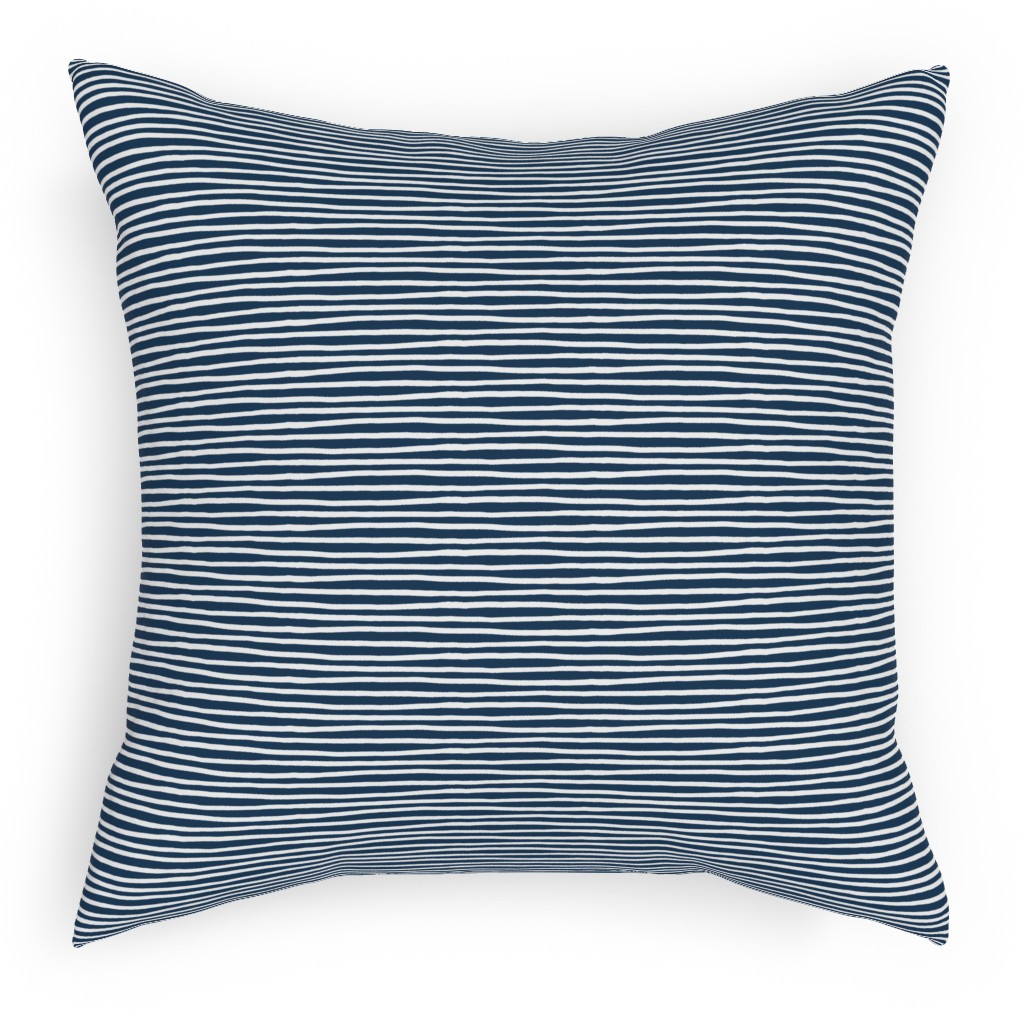 Navy Blue and White Stripes Outdoor Pillow, 18x18, Single Sided, Blue