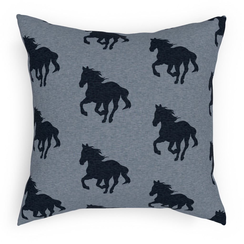 Running Horse - Blue Outdoor Pillow, 18x18, Single Sided, Blue