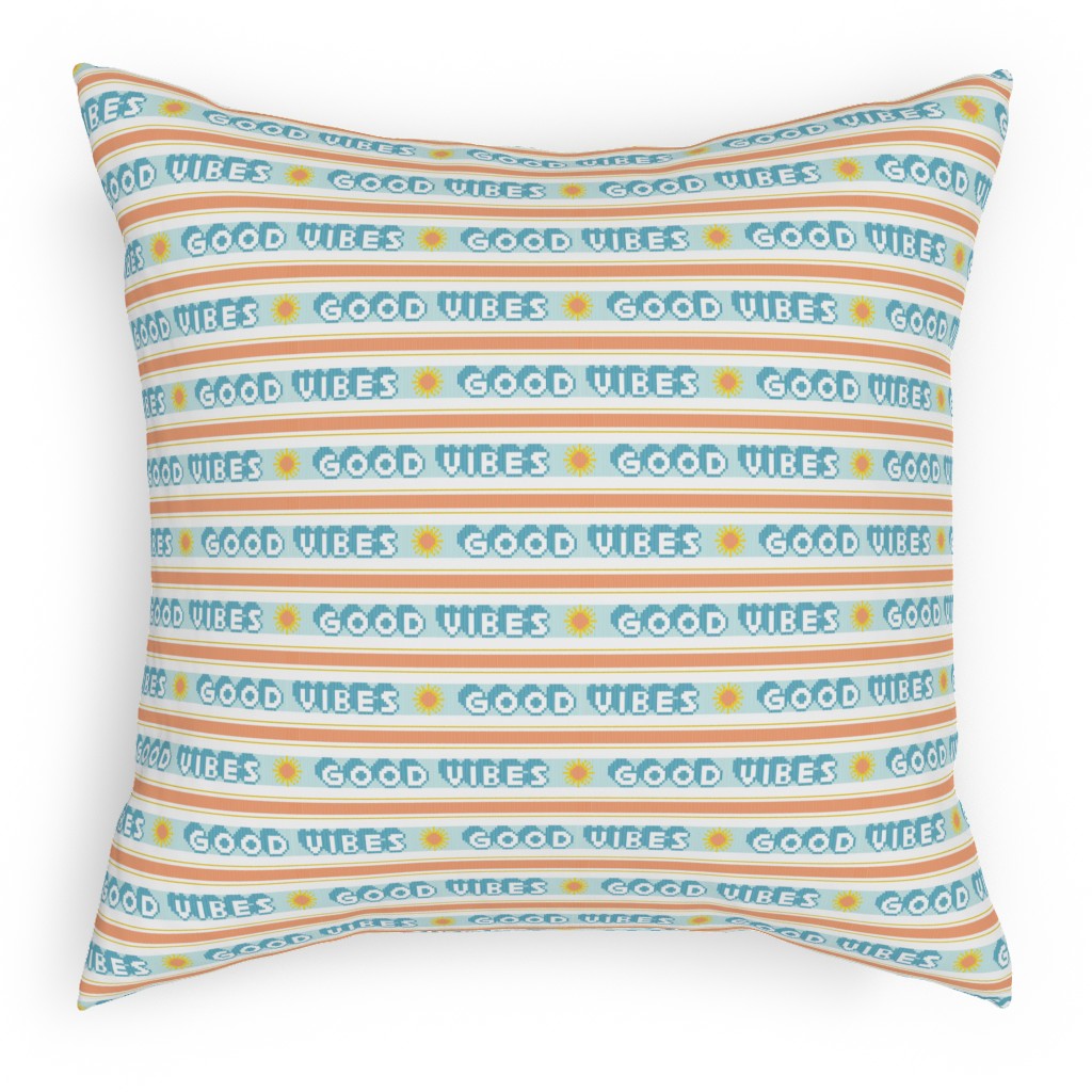 Good Vibes Vintage Typography Outdoor Pillow, 18x18, Single Sided, Orange