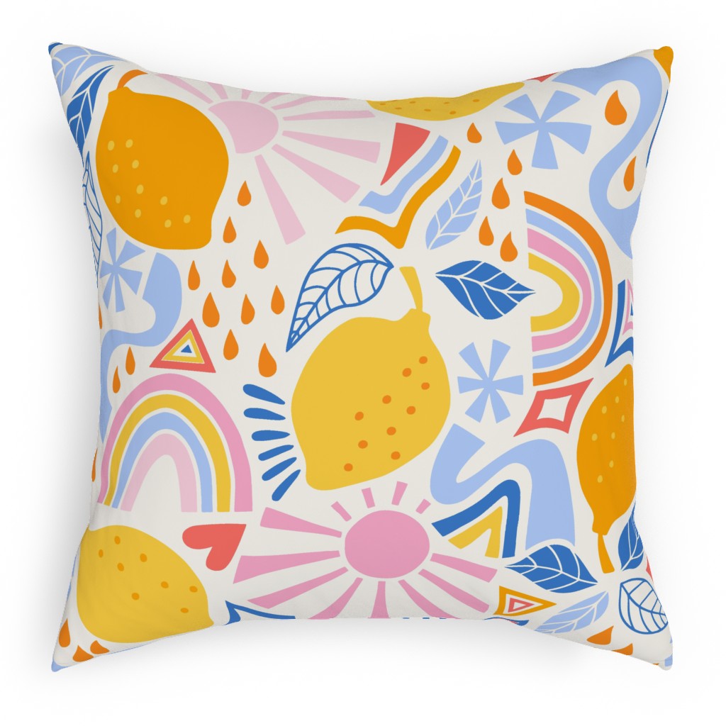 Fun Lemons - Multi Outdoor Pillow, 18x18, Double Sided, Multicolor
