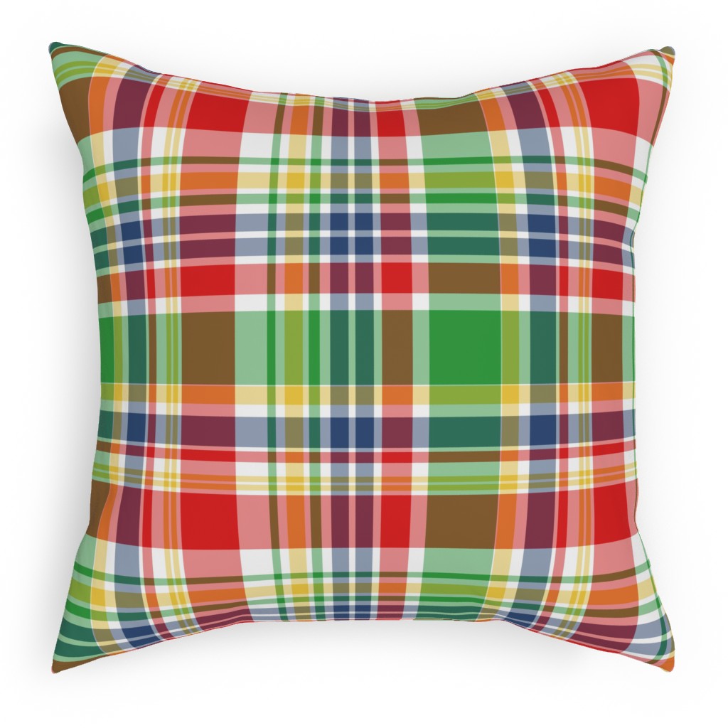 Plaid - Multi Bright Outdoor Pillow, 18x18, Double Sided, Multicolor