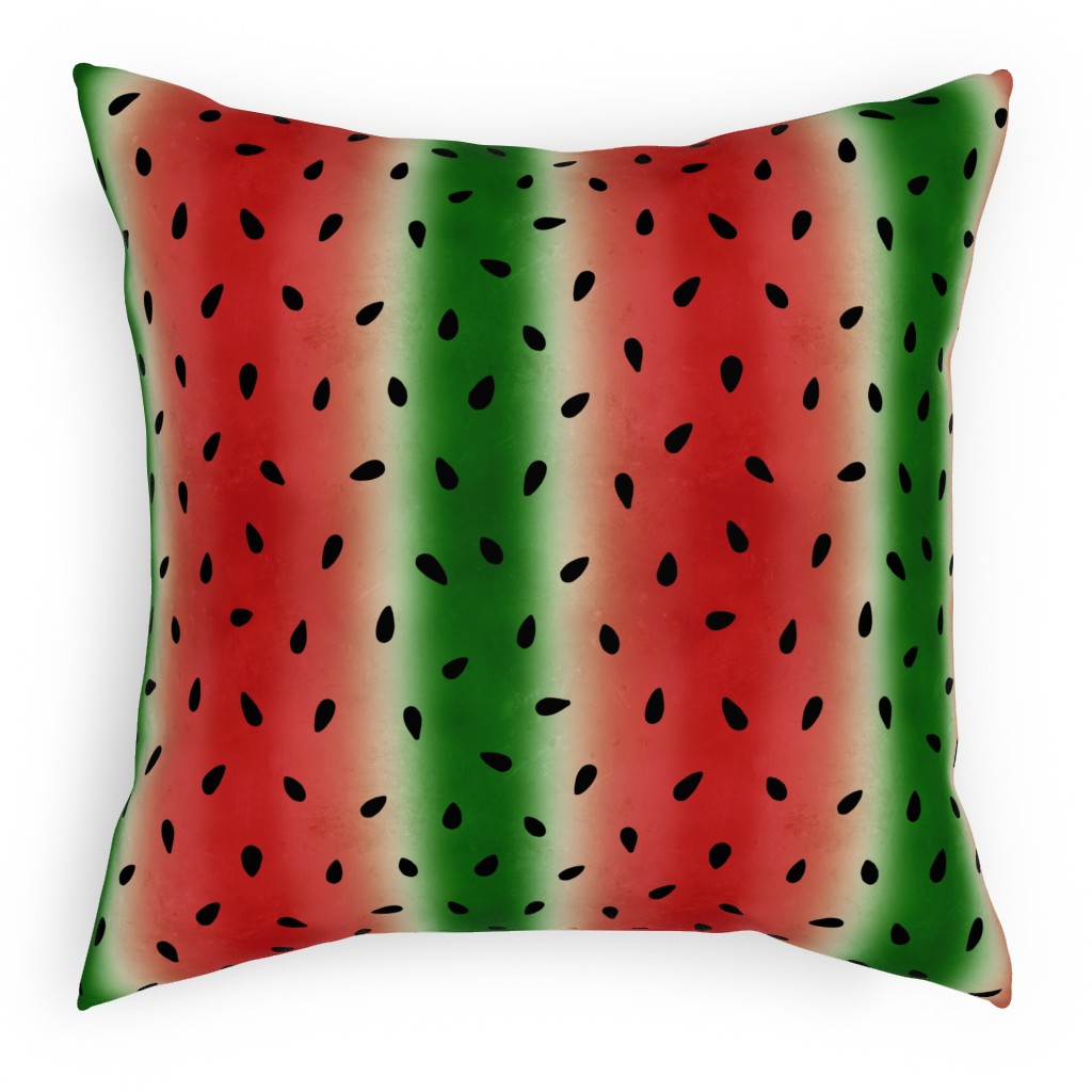 Watermelon Stripes Distressed - Red and Green Outdoor Pillow, 18x18, Double Sided, Multicolor