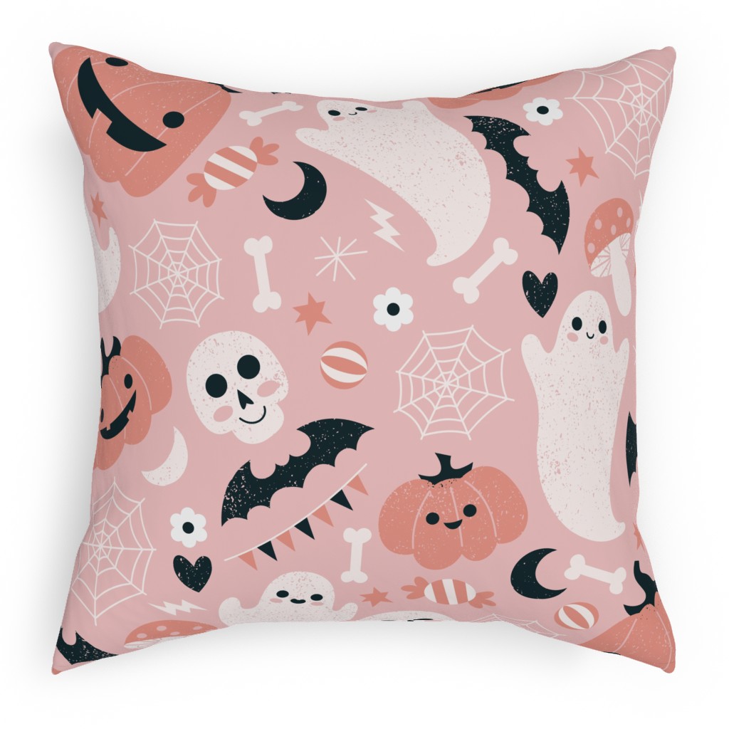 Non-Spooky Halloween - Pink Outdoor Pillow, 18x18, Double Sided, Pink