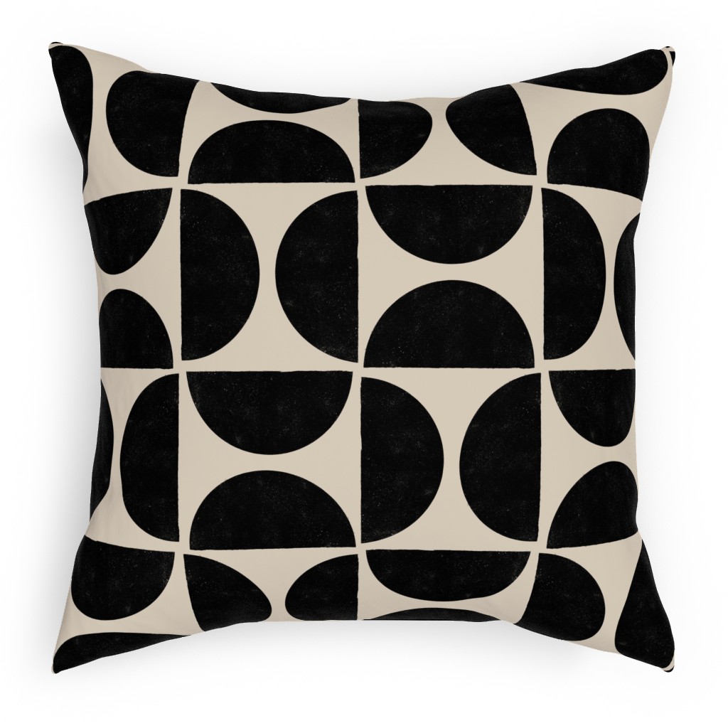 Half Moons - Black and Cream Outdoor Pillow, 18x18, Double Sided, Beige