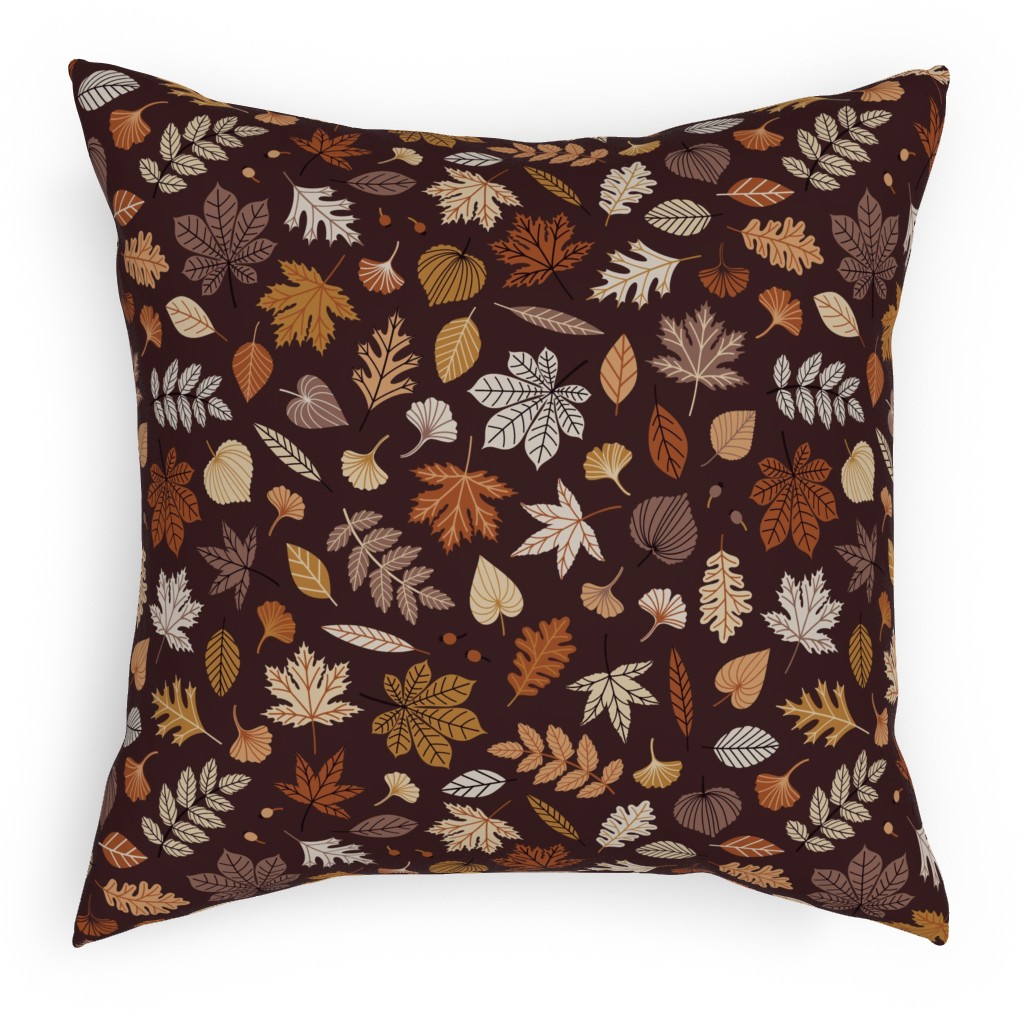 Fall Time Leaves - Brown Outdoor Pillow, 18x18, Double Sided, Brown