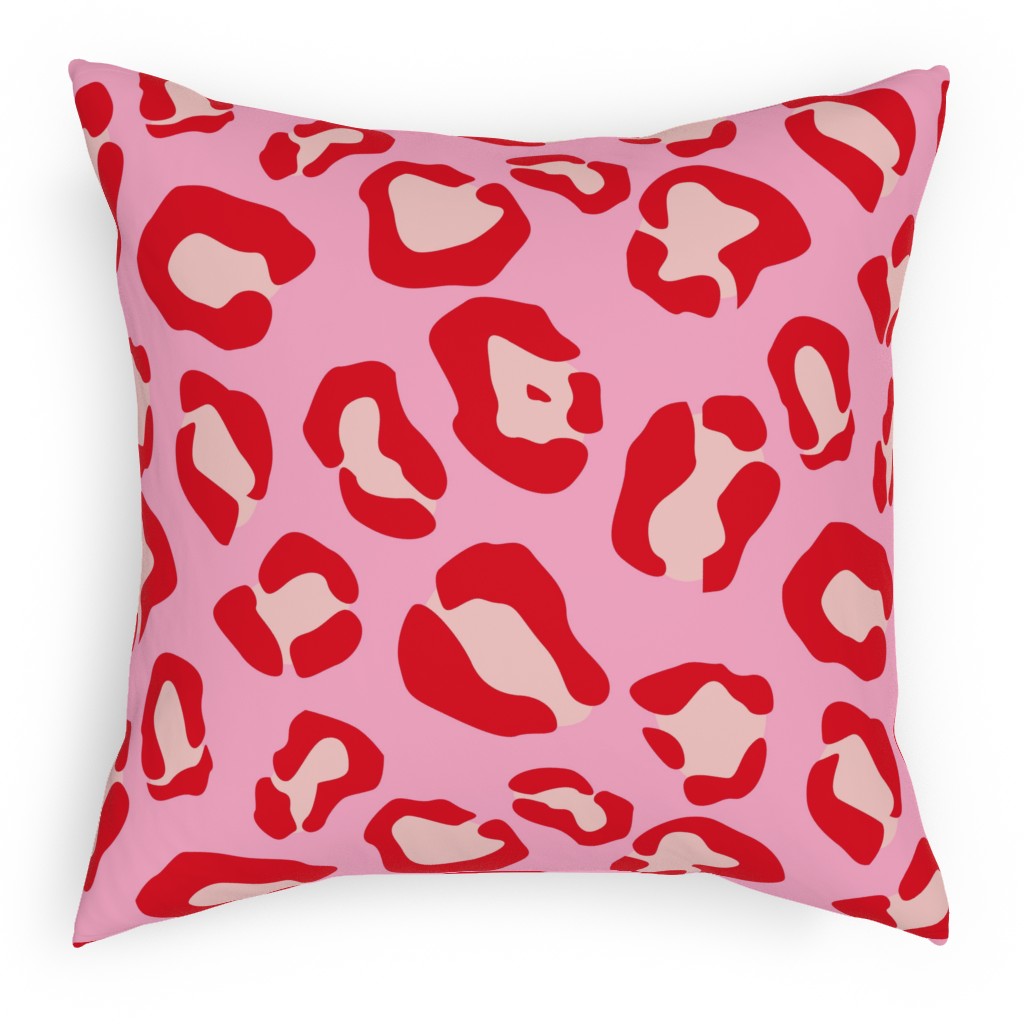 Leopard - Pink and Red Outdoor Pillow, 18x18, Double Sided, Pink