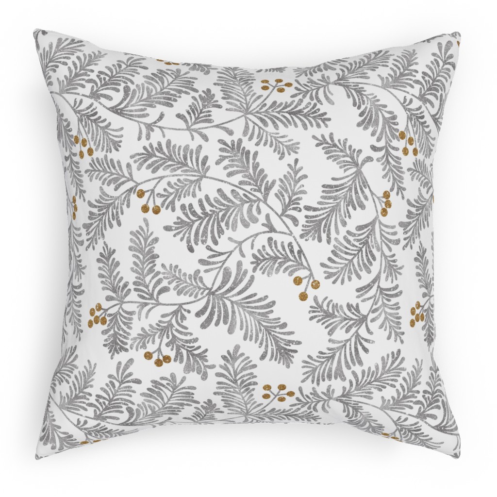 Winter Branches Outdoor Pillow, 18x18, Double Sided, Gray