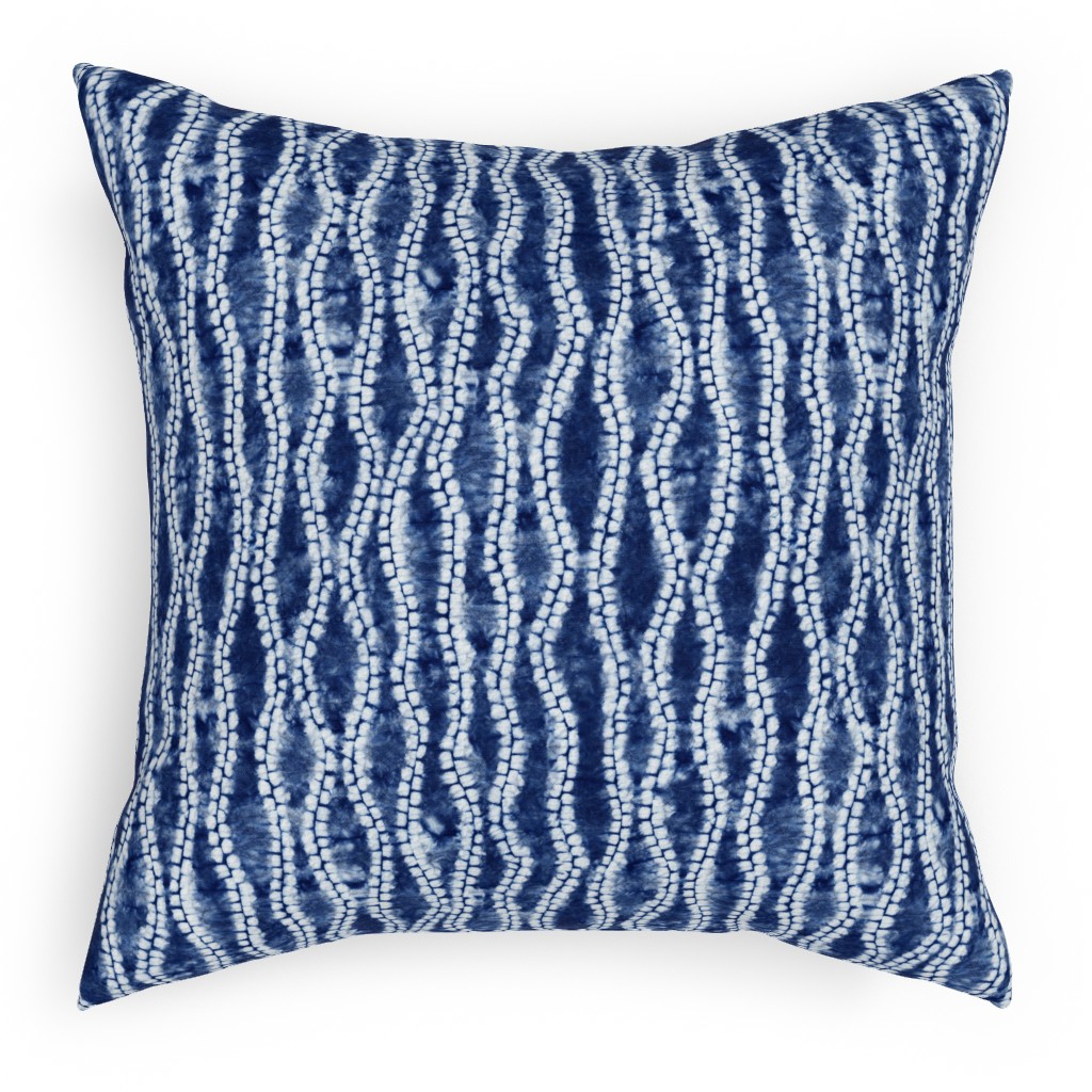 Shibori Ripples - Blue Outdoor Pillow, 18x18, Double Sided, Blue