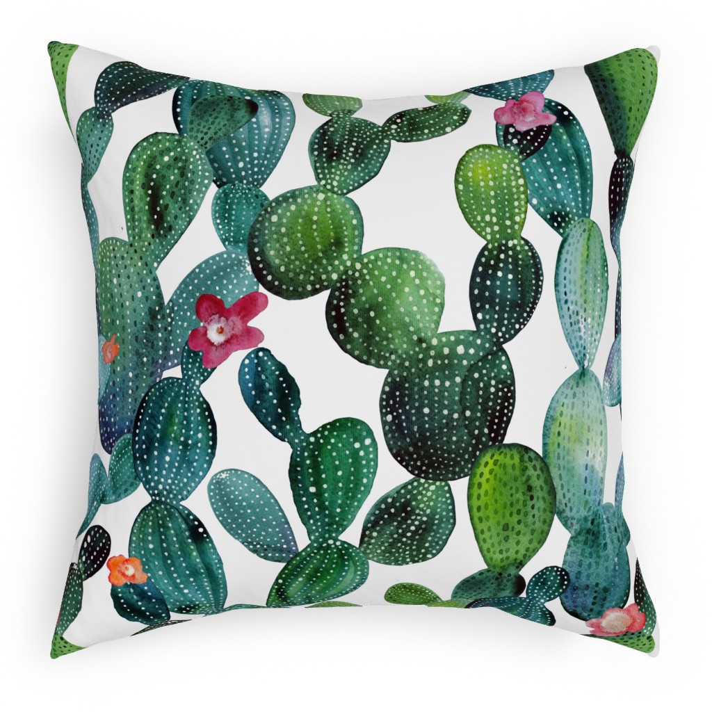 Cactuses - Green Outdoor Pillow, 18x18, Double Sided, Green