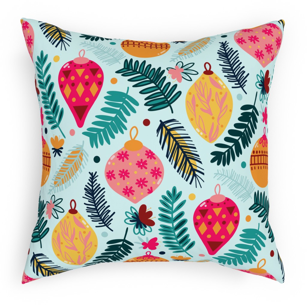 Colorful Christmas - Blue Outdoor Pillow, 18x18, Double Sided, Multicolor