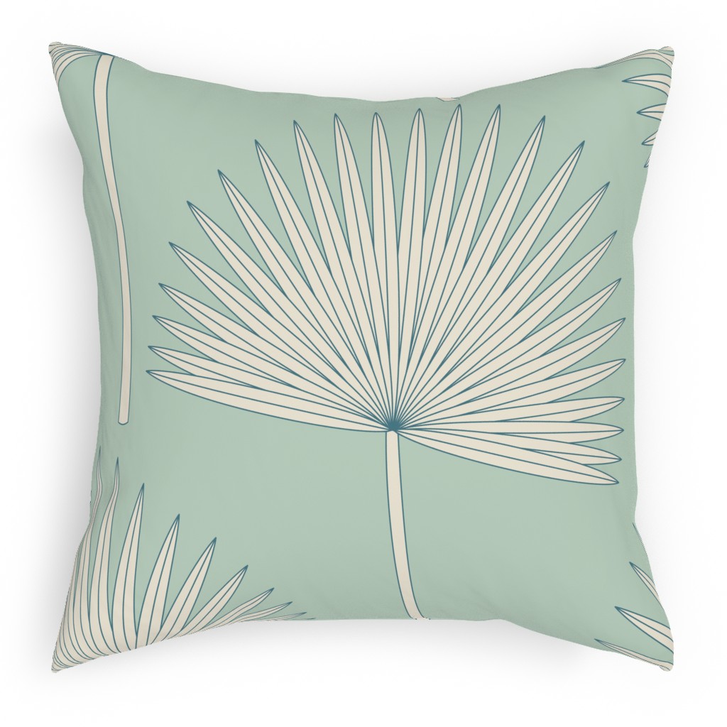 Boho Sunshine Palm Leaves Outdoor Pillow, 18x18, Double Sided, Green
