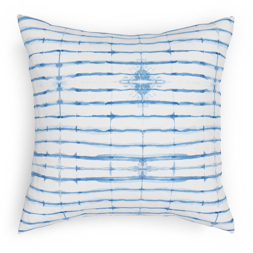 Shibori - Blue Outdoor Pillow, 18x18, Double Sided, Blue