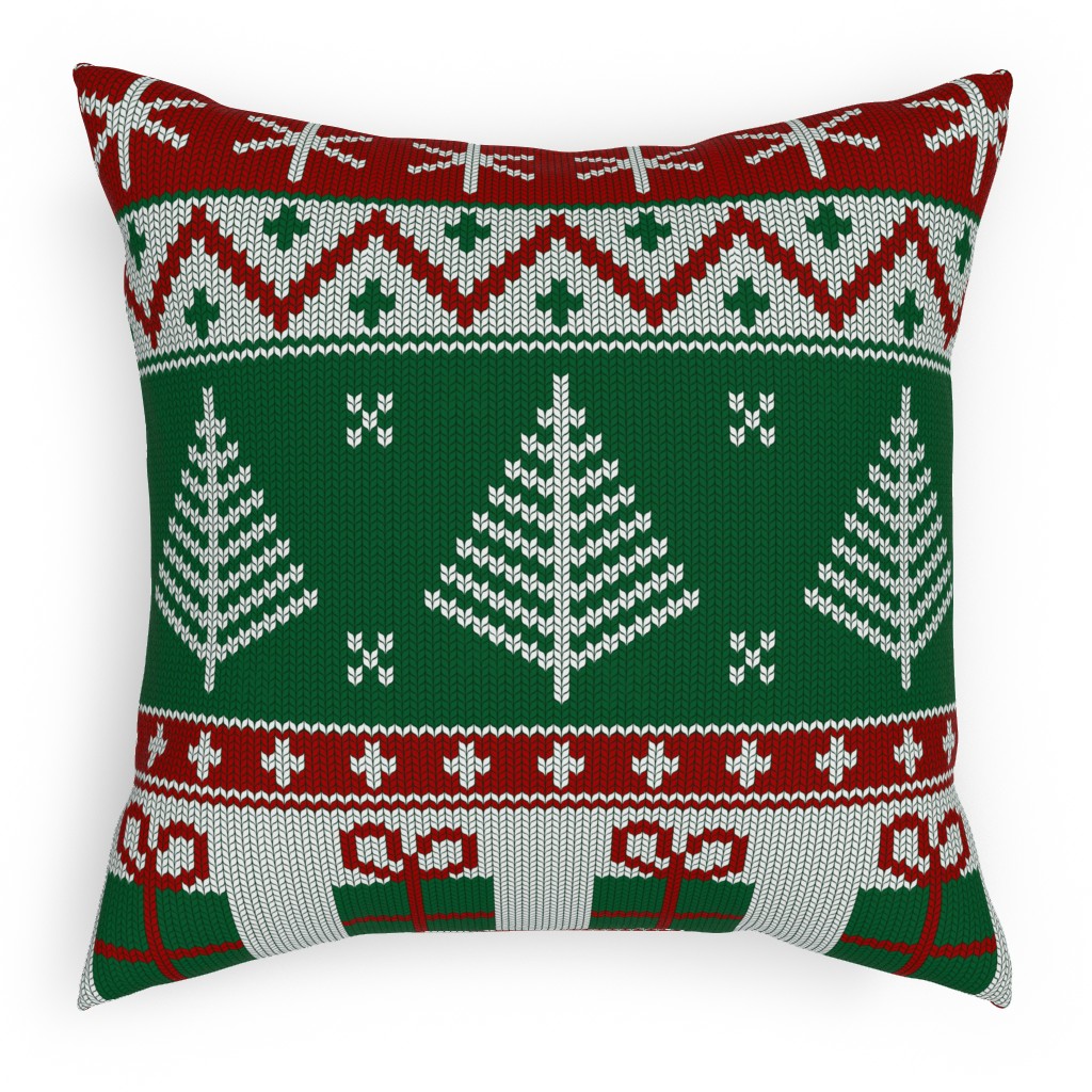 Christmas Knit - Green Outdoor Pillow, 18x18, Double Sided, Multicolor