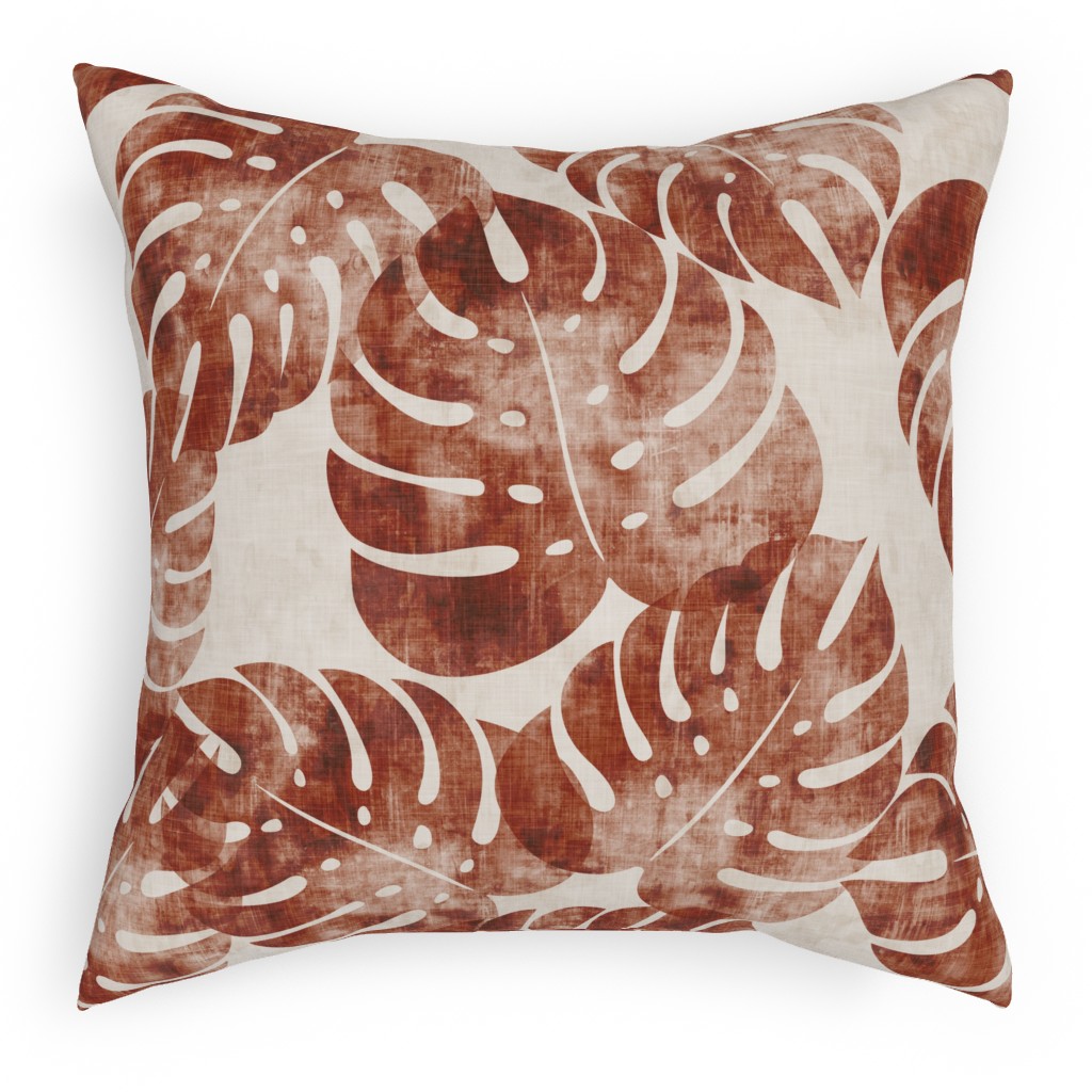 Monstera Leaves - Rust Outdoor Pillow, 18x18, Double Sided, Brown