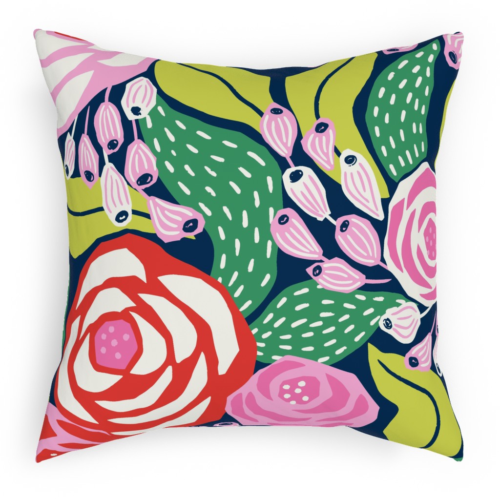 Colorful Papercut Roses Outdoor Pillow, 18x18, Double Sided, Pink