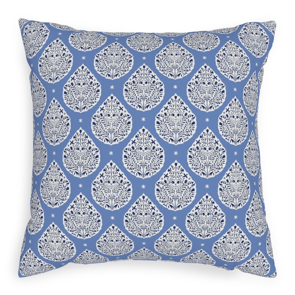 Conway Paisley - Cobalt and Navy Outdoor Pillow, 20x20, Single Sided, Blue