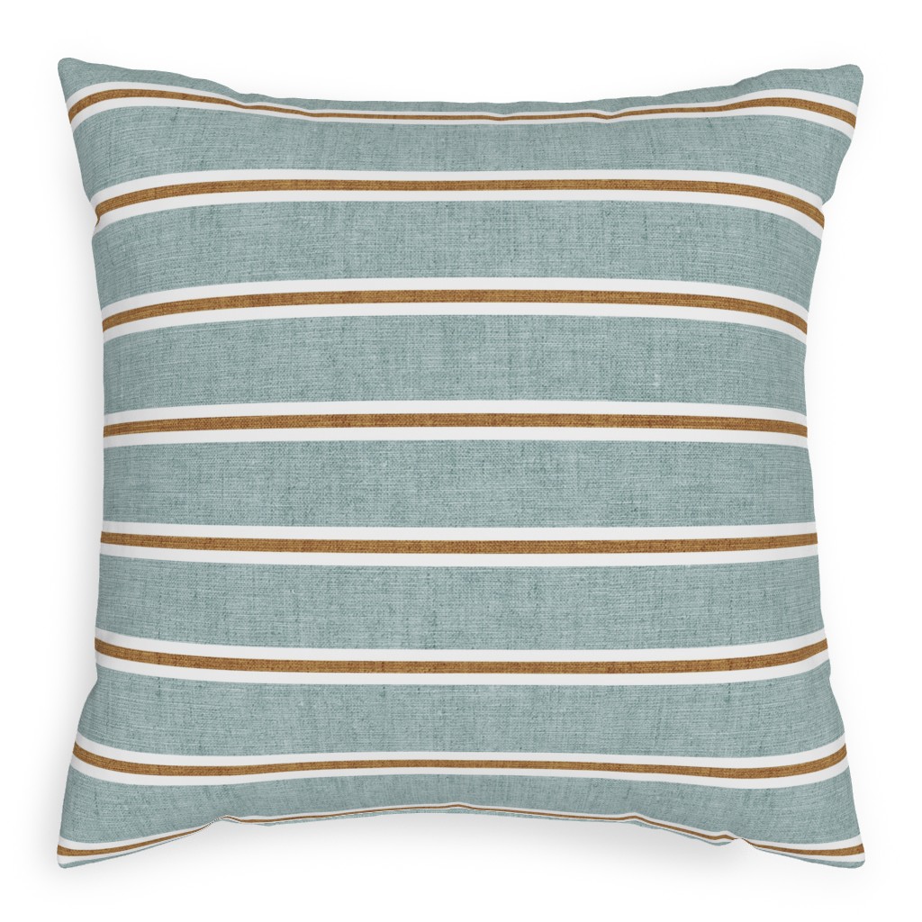 Stripes, Magnolia Flowers Coordinate - Rust on Blue Outdoor Pillow, 20x20, Single Sided, Green