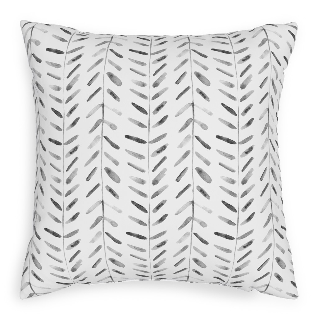 Noir Watercolor Abstract Geometrical Pattern for Modern Home Decor Bedding Nursery Painted Brush Strokes Herringbone Outdoor Pillow, 20x20, Single Sided, White