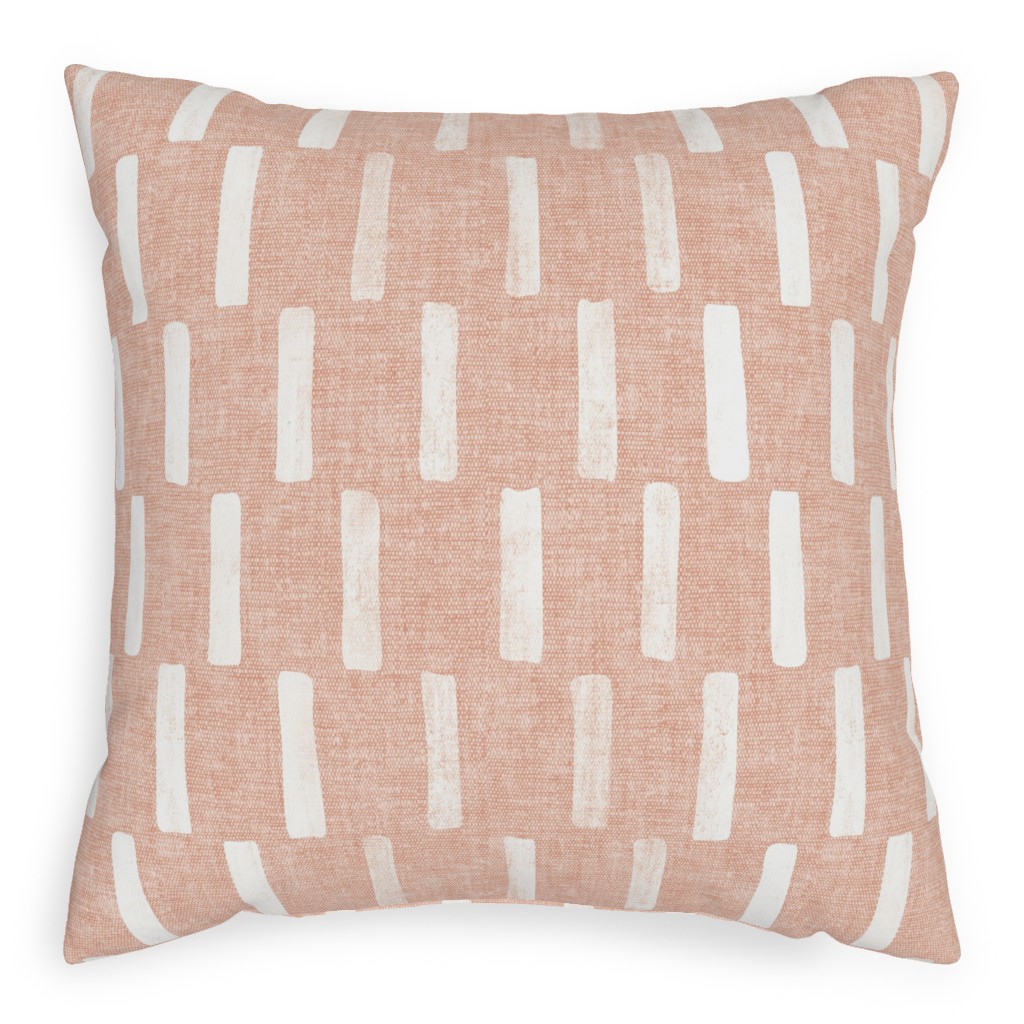 Boho Dash Block Print - Dusty Pink Outdoor Pillow, 20x20, Single Sided, Pink