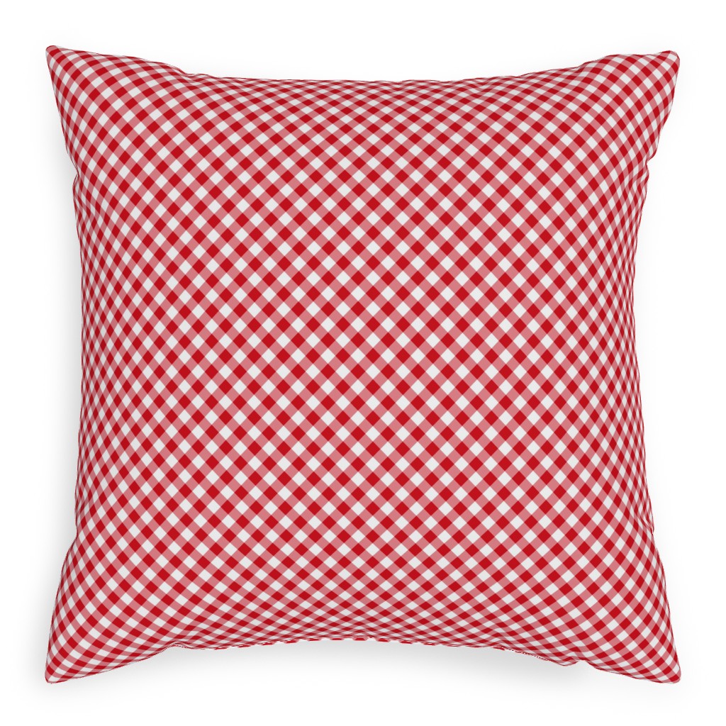 Diagonal Gingham - Red and White Outdoor Pillow, 20x20, Single Sided, Red