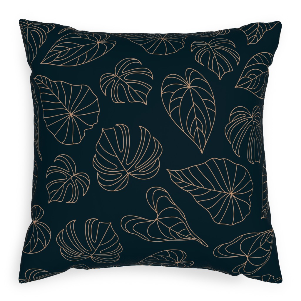 Minimalist Monstera Leaves - Dark Outdoor Pillow, 20x20, Single Sided, Blue